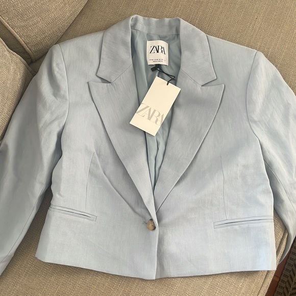 Zara Linen Crop Blazer NEW - Picture 3 of 5